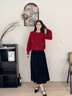 香影葡萄釘珠紅色毛衣女寬松慵懶風(fēng)2025秋裝新款本命年針織衫上衣 紅色 S 曬單實(shí)拍圖