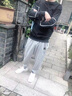 MR-90官方潮牌休閑褲男女款印花棉質(zhì)褲子青少年加絨運動小腳衛(wèi)褲束腳褲 黑色+灰色（兩件裝） XL（建議120-135斤） 曬單實拍圖