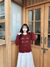 香影紅色蝴蝶結毛衣女2025秋季新款本命年針織衫韓系穿搭上衣開(kāi)衫 紅色 S 曬單實(shí)拍圖
