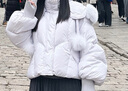 艾萊依甜美羽絨服女短款可脫卸狐貍毛領(lǐng)連帽保暖冬外套 冰藍(lán)紫 S 曬單實(shí)拍圖