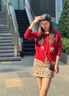 她芙（tafu）品牌女裝小個子時尚套裝女2025春秋新款韓版氣質毛衣短裙兩件套 珍珠紅毛衣+亮片金裙【兩件套】 M 曬單實拍圖