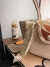 星昔ins超火沙灘編織包女包2025新款海島度假包淑女提籃包手提托特包 米白色【蕾絲帶】 曬單實(shí)拍圖