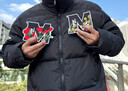 MEDM國潮花卉魔術(shù)貼基礎款羽絨服男女情侶款冬季潮牌高街休閑外套 黑色（贈送黑色玫瑰魔術(shù)貼） L 曬單實(shí)拍圖