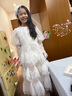 IVY HOUSE常春藤兒童裝女童2023年秋季新款繡花亮片蕾絲優(yōu)雅仙氣禮服連衣裙 米白 140cm 曬單實(shí)拍圖