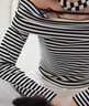 ONLY簡(jiǎn)約休閑氣質(zhì)條紋一字領(lǐng)修身T恤女|124102005 H19 黑白條紋 S 160/80A 曬單實(shí)拍圖