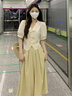 FSHE新中式國風t恤女白色襯衫春夏季2025盤扣設計不規(guī)則泡泡短袖上衣 杏色 L 110-120 曬單實拍圖