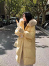 艾珠兒（Aizhuer）羽絨棉服女冬季韓系中長(cháng)款毛領(lǐng)大衣外套女寬松加厚保暖棉衣棉襖潮 鵝黃色 M（建議105-120斤） 曬單實(shí)拍圖