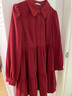 紫涵撞色披肩連衣裙女年冬季復古休閑風(fēng)高腰襯衫式中長(cháng)裙 復古紅 L 曬單實(shí)拍圖