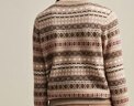 兆君2024秋冬復古提花純羊絨衫女裝圓領(lǐng)長(cháng)袖條紋偏厚針織毛衣 巧克力棕 XL 曬單實(shí)拍圖