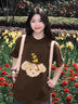 LDBE純棉短袖t恤女2025新款夏季早春寬松美式復(fù)古圓領(lǐng)體恤半袖上衣ins 棕色【純棉重磅260g】 M 曬單實(shí)拍圖