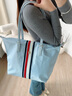 TOMMY HILFIGER【輕便大容量】25春夏女裝拼色織帶通勤手提單肩托特包04114 淺藍色C1O OS 曬單實(shí)拍圖