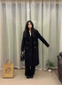 太平鳥(niǎo)時(shí)尚西裝羊毛黑金大衣女2024冬裝毛呢外套 黑色 S 曬單實(shí)拍圖