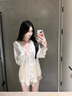 莫代爾襯衫睡衣女性感2025新款男友風(fēng)冰絲綢睡裙純欲風(fēng)氛圍感長(cháng)袖上衣薄 白色+短褲【蕾絲花邊】 M 【建議100-120斤】 曬單實(shí)拍圖