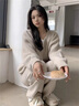 媽媽本色孕婦套裝春秋冬裝2025新款時尚洋氣慵懶風(fēng)針織時髦寬松上衣兩件套 杏色套裝 M 曬單實拍圖