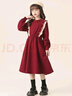 皮爾卡丹（pierre cardin）少女學(xué)院風(fēng)裙子秋冬韓版收腰兒童長(cháng)袖連衣裙氣質(zhì)顯瘦長(cháng)裙學(xué)生女裝 紅色 150 cm(150cm) 曬單實(shí)拍圖
