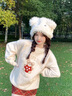 艾美琦美（AIMEIQIMEI）復(fù)古毛巾繡小熊套頭毛衣女寬松顯瘦2025新款春秋連衣裙短裙套裝女 套裝 S 曬單實(shí)拍圖