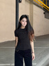 TOMMY JEANS【甜美辣妹風(fēng)】25夏季女裝美式復(fù)古學(xué)院修身顯瘦正肩短袖上衣T恤 【凈色字母】-黑色BDS S 曬單實(shí)拍圖