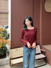 香影安可拉紅長(cháng)袖正肩t恤女2025秋季新款小眾不規則開(kāi)叉掐腰上衣 安可拉紅 S 曬單實(shí)拍圖