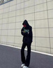 杭潮社美式黑色柳葉彎刀牛仔褲男款腿粗屁股大顯瘦褲力修身微喇褲 黑色 XL 曬單實拍圖