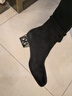 NINE WEST/玖熙長(zhǎng)筒靴牛皮圓頭低跟高筒騎士靴女皮靴NG486019CE  黑色 36 曬單實(shí)拍圖