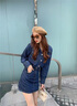 減齡氣質(zhì)法式復(fù)古牛仔連衣裙女秋冬大碼胖妹妹mm收腰顯瘦背帶短裙 藍(lán)色長(zhǎng)袖牛仔連衣短裙一整套 S 曬單實(shí)拍圖