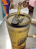 斐月伽杯子玻璃杯吸管杯女新款高顏值牛奶杯帶蓋水杯家用果汁奶茶咖啡杯 琥珀色+蓋子+吸管 450ml 曬單實拍圖