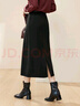 凡琴毛呢垂感直筒裙24年秋冬復古顯瘦厚款配腰帶 444Q73380 黑色 L  曬單實(shí)拍圖