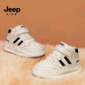Jeep吉普兒童運動(dòng)鞋2026新款高幫鞋男童板鞋魔術(shù)貼春秋女童皮面童鞋子 白色（加絨） 38 鞋內長(cháng)約23.6cm 曬單實(shí)拍圖