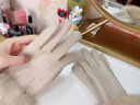 貓人手套女羊絨手套女士冬季防寒觸屏手套雙層加厚兔毛保暖女手套 珠光米 均碼 曬單實(shí)拍圖
