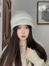貓人帽子女士兔毛針織鴨舌帽冬天包頭護耳加厚毛線盆帽戶外保暖堆堆帽 白色 均碼 曬單實拍圖