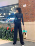 千鵝湖胖妹妹夏季冰絲闊腿褲女2025新款高腰垂感顯瘦休閑直筒拖地 黑色 薄款 【冰絲香蕉褲】有口袋 L 建議【100-115斤】 曬單實(shí)拍圖