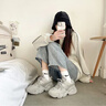 燦圖美式條紋衛衣女裝秋冬季新款寬松顯瘦小個(gè)子情侶簡(jiǎn)約加絨外套上衣 淺灰色（薄款） L 曬單實(shí)拍圖