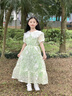 湯靈鼠女大童夏季連衣裙時(shí)尚女孩公主裙子洋氣兒童夏裝女韓版中大童女裝 綠色碎花連衣裙 140(建議身高130-140cm) 曬單實(shí)拍圖