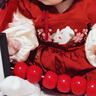 巴厘小豬女寶寶連衣裙周歲禮服國風紅色喜慶新年服兒童漢服秋冬季女童裙子 釉紅 90 曬單實拍圖