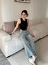 ICH MODE美式復(fù)古寬松牛仔褲女2025新款直筒闊腿工裝褲休閑褲子男 淺藍(lán)色 XS 曬單實(shí)拍圖