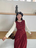 熙世界（sllsky）法式赫本小香風(fēng)連衣裙女秋冬季復古長(cháng)袖假兩件新年紅色裙子 酒紅色 L 曬單實(shí)拍圖