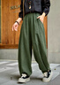 蘑菇同學(xué)大碼棉麻褲闊腿褲女春季棉麻垂感燈籠褲女春夏休閑褲寬松哈倫長(cháng)褲 綠色 M 建議85-100斤 曬單實(shí)拍圖
