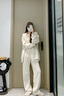 BASIC HOUSE/百家好松弛感直筒休閑褲女2025春季寬松運(yùn)動休閑褲 米白色 S 曬單實(shí)拍圖