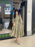玖姿·安娜蔻優(yōu)雅文藝減齡天絲收腰連衣裙蛋糕裙女春季 綠色系 S 曬單實(shí)拍圖