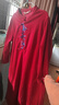 指間沙原創(chuàng)女裝23冬季中式立領(lǐng)刺繡條絨連衣裙文藝中長連衣裙 中國紅64 L 曬單實拍圖