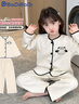 G.DUCKKIDS女童睡衣春秋冬季款2024新款三層夾棉長袖兒童女孩大童套裝家居服 杏色 150 cm 曬單實拍圖