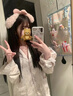 另約可愛(ài)卡通貓咪睡衣春秋女款夏蕾絲花邊撞色條紋長(cháng)袖長(cháng)褲家居服套裝 L06 愛(ài)心KT貓 L 曬單實(shí)拍圖