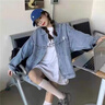 Jret港風(fēng)復古牛仔短外套女2025春秋季寬松百搭炸街休閑酷潮ins牛仔衣 藍色 M 曬單實(shí)拍圖