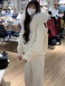 夏雨瑤韓系小香風百搭毛衣針織衫毛領連帽短外套女純欲風春季新款上衣 白杏 M 建議95-105斤 曬單實拍圖