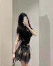 DAVEY MODE美式純不規(guī)則高腰百褶短裙女夏季復(fù)古辣妹風(fēng)炸街修身顯瘦半身裙女 半身裙丨含腰帶丨 M :推薦95斤105斤 曬單實拍圖