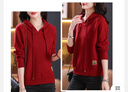 皮爾卡丹（pierre cardin）秋冬衛衣帽衫女寬松大版顯瘦短款長(cháng)袖加厚毛衣連帽套頭羊毛針織衫 酒紅 4XL 【建議158175斤穿】 曬單實(shí)拍圖