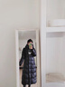 坦博爾鵝絨服女長款連帽收腰顯瘦加厚保暖女士羽絨服550892Z黑色160 曬單實拍圖