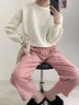 妍莉芬（yanlifen）衛(wèi)衣女裝小個子休閑職業(yè)春季套裝女新款2025年春秋裝衣服兩件套裝 白色針織衫+藍色直筒闊腿褲 S 曬單實拍圖