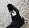 STUART WEITZMAN/SW OWEN春夏黑色粗跟金屬扣高跟鞋樂福鞋小皮鞋女鞋真皮七夕禮物 曬單實(shí)拍圖