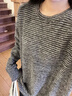 FSAT韓版正肩條紋女T恤慵懶風(fēng)寬松設計感衛衣2025春夏新款長(cháng)袖上衣 深灰 M 曬單實(shí)拍圖